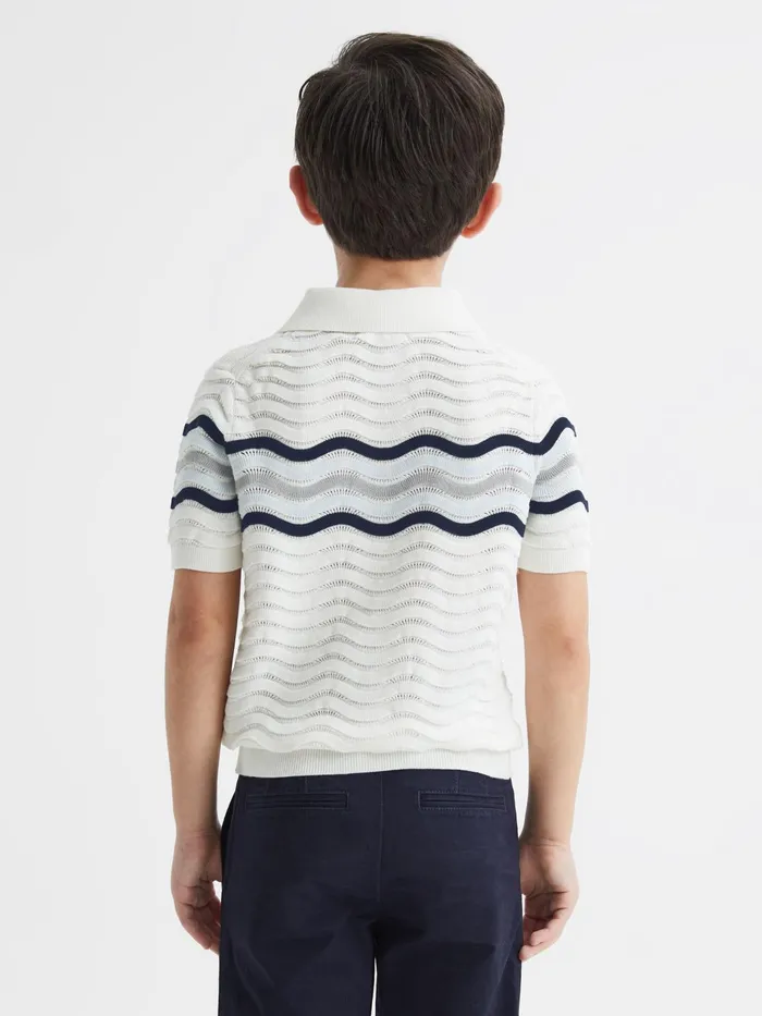 Reiss Knitwear Cole HalfZip Textured TShirt Optic White 8211 Children