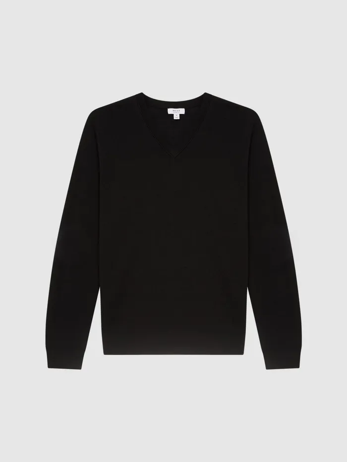 Reiss Knitwear Earl Merino VNeck Jumper Black 8211 Men