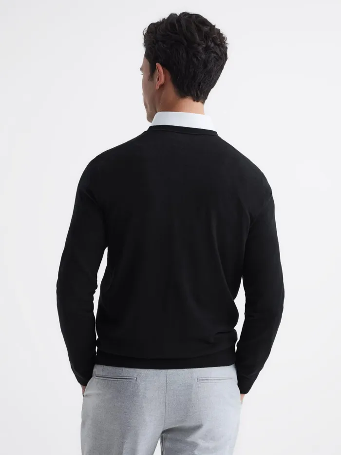 Reiss Knitwear Earl Merino VNeck Jumper Black 8211 Men