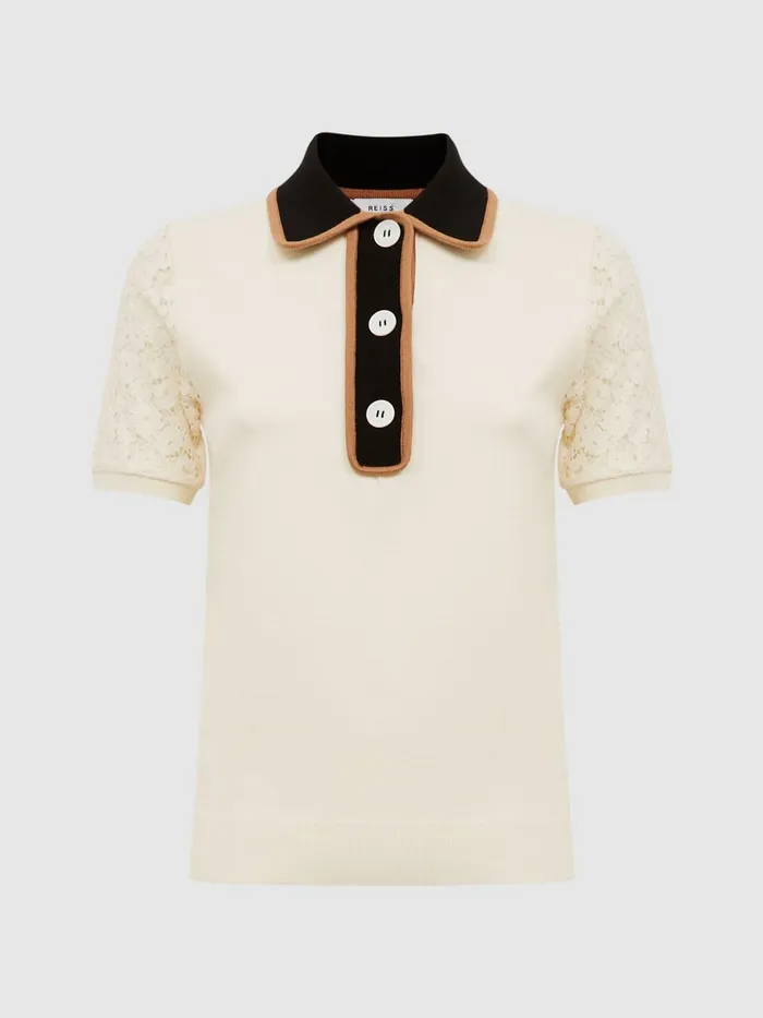 Reiss Knitwear Eliza Lace Back Polo Ivory 8211 Women