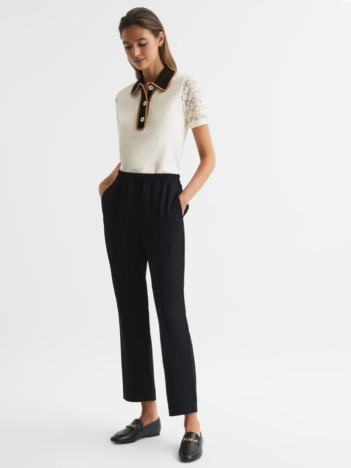 Reiss Knitwear Eliza Lace Back Polo Ivory 8211 Women