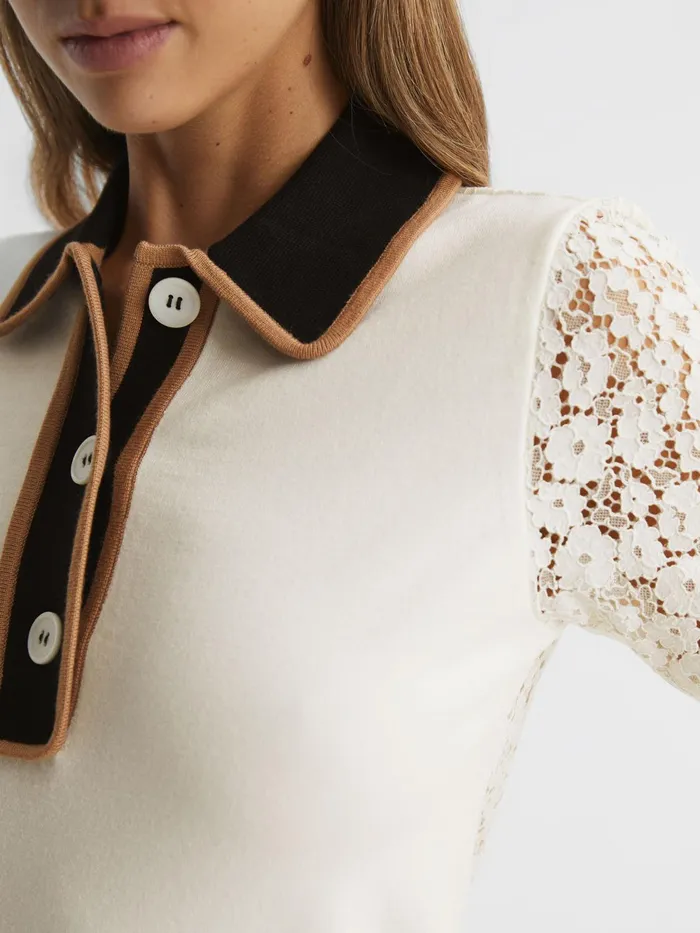 Reiss Knitwear Eliza Lace Back Polo Ivory 8211 Women