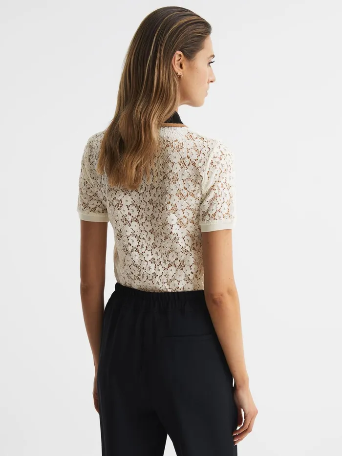 Reiss Knitwear Eliza Lace Back Polo Ivory 8211 Women