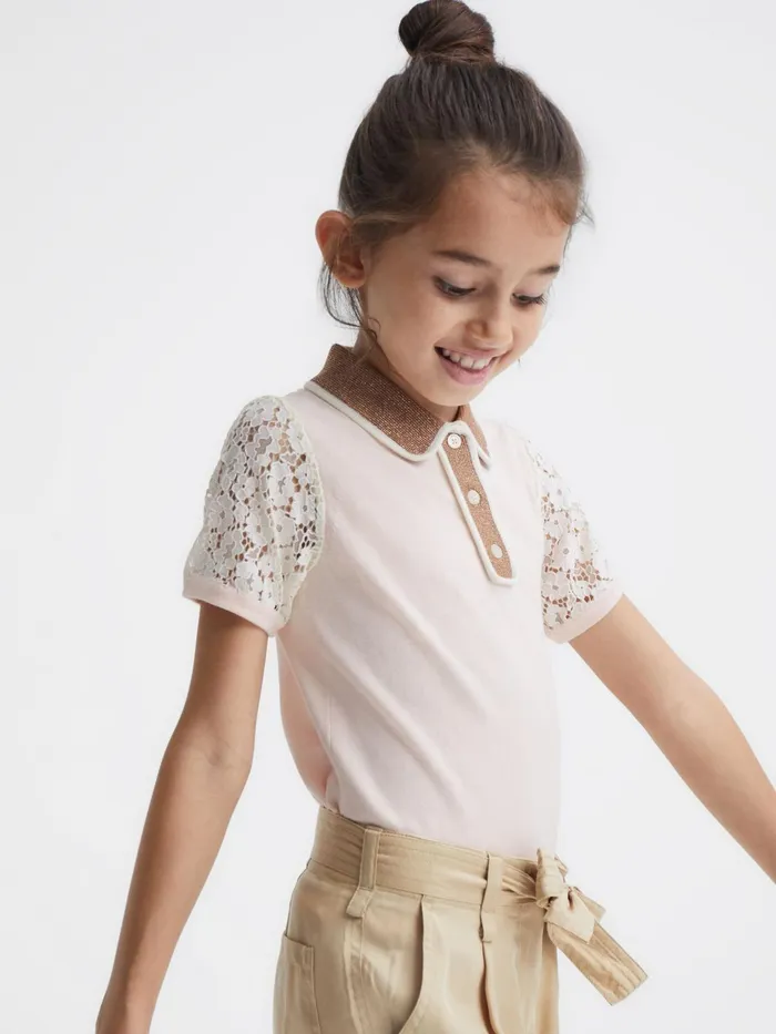 Reiss Knitwear Eliza Lace Back Polo Pink 8211 Children