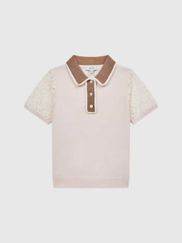 Reiss Knitwear Eliza Lace Back Polo Pink 8211 Children