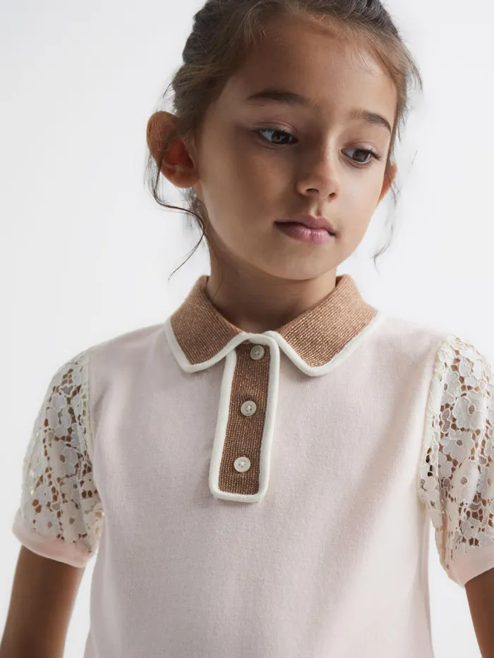 Reiss Knitwear Eliza Lace Back Polo Pink 8211 Children