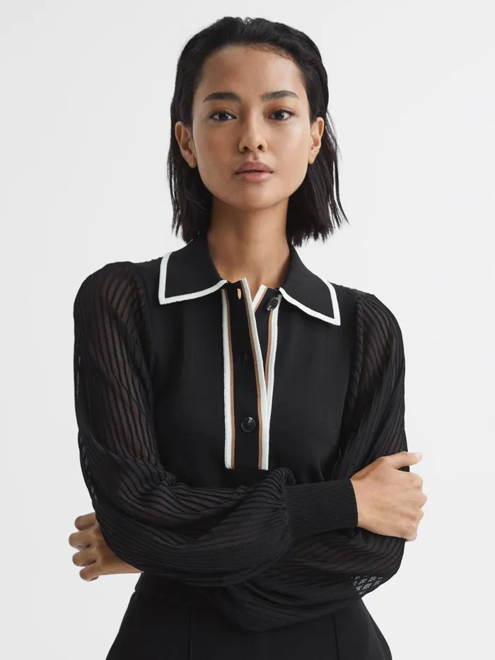 Reiss Knitwear Fran Sheer Sleeve Top Black 8211 Women