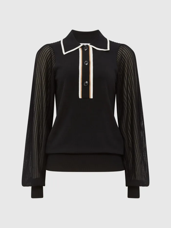 Reiss Knitwear Fran Sheer Sleeve Top Black 8211 Women