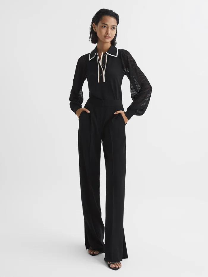 Reiss Knitwear Fran Sheer Sleeve Top Black 8211 Women
