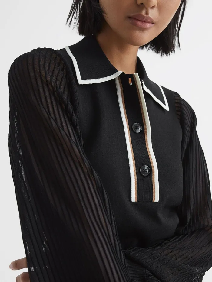 Reiss Knitwear Fran Sheer Sleeve Top Black 8211 Women