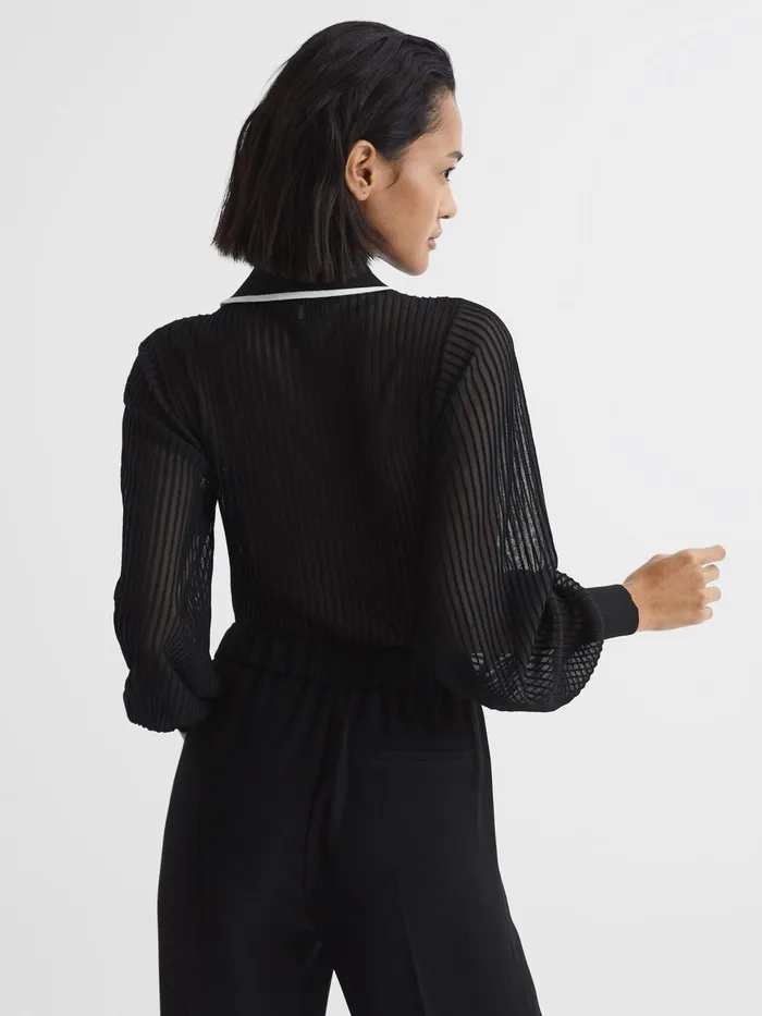 Reiss Knitwear Fran Sheer Sleeve Top Black 8211 Women