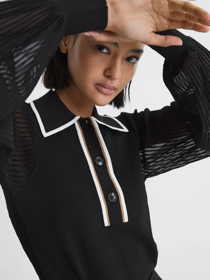 Reiss Knitwear Fran Sheer Sleeve Top Black 8211 Women