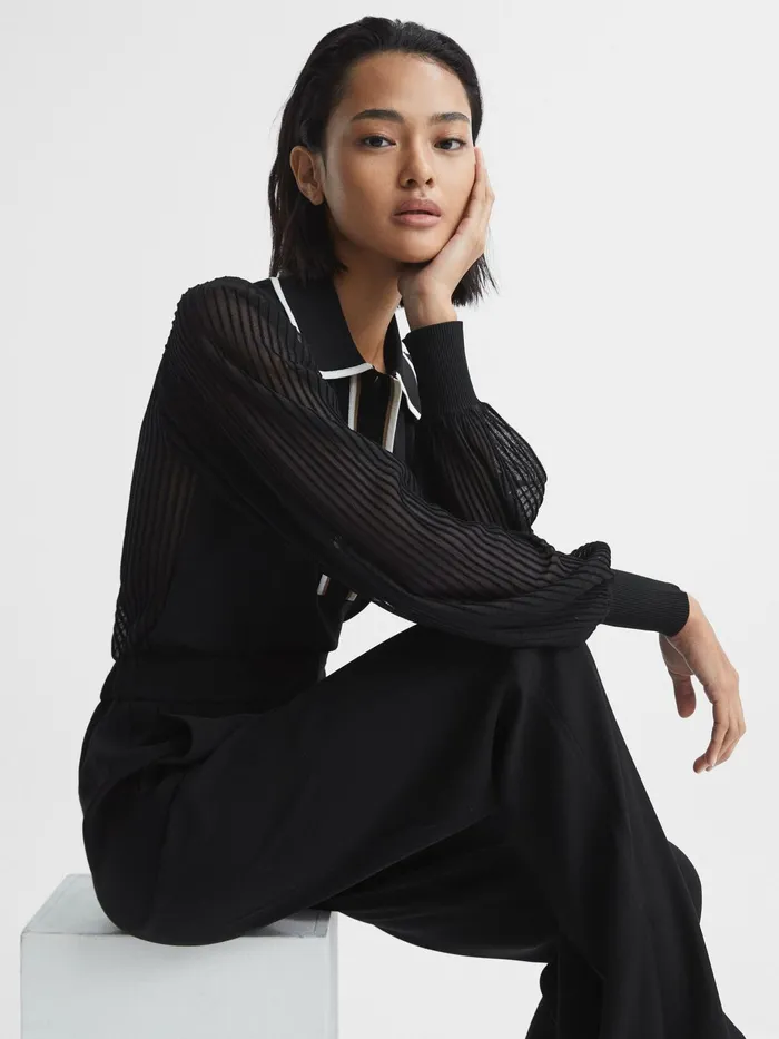 Reiss Knitwear Fran Sheer Sleeve Top Black 8211 Women