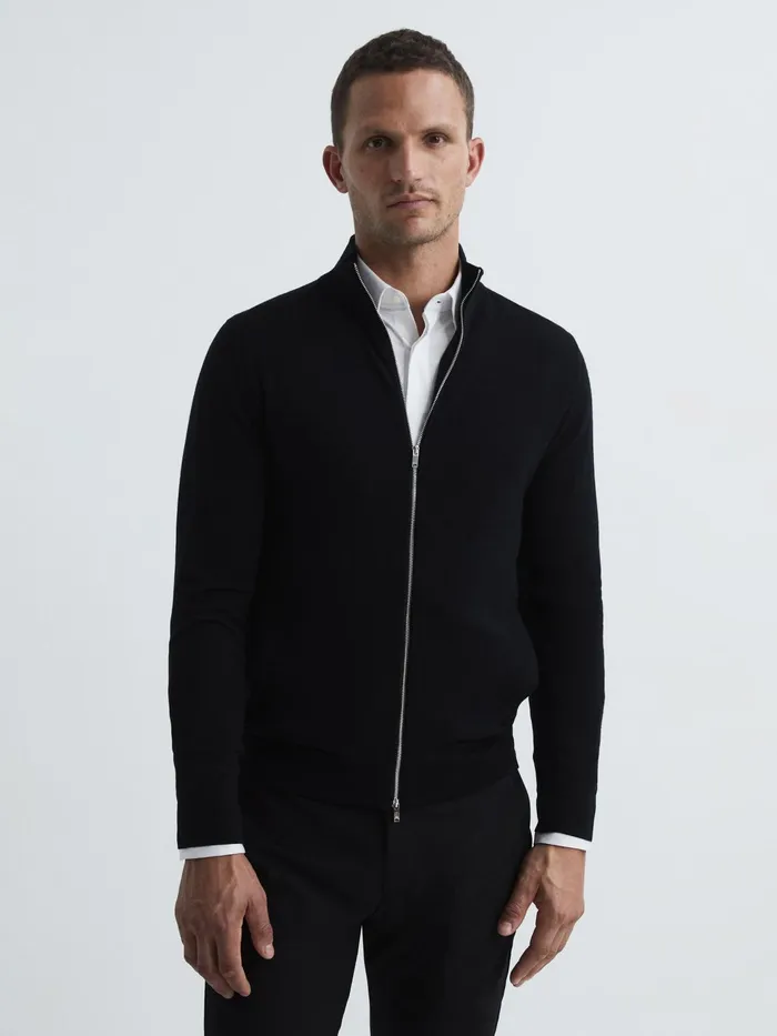 Reiss Knitwear Hampshire Merino Wool Zip Through Jumper Black 8211 Men