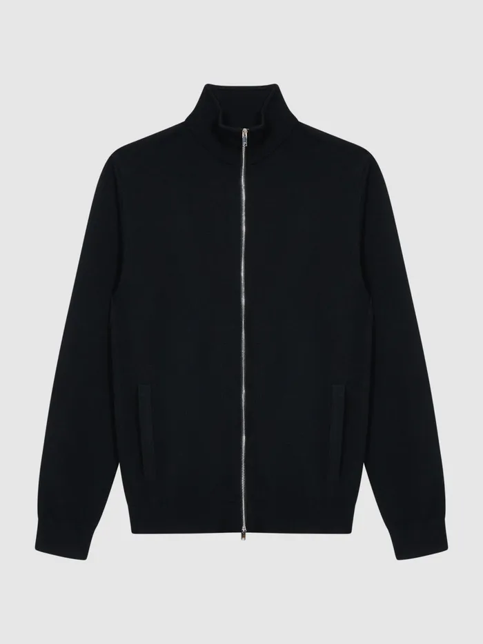 Reiss Knitwear Hampshire Merino Wool Zip Through Jumper Black 8211 Men