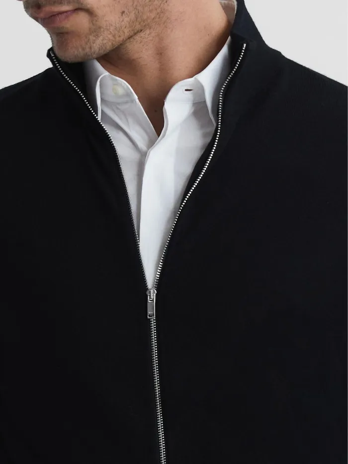 Reiss Knitwear Hampshire Merino Wool Zip Through Jumper Black 8211 Men