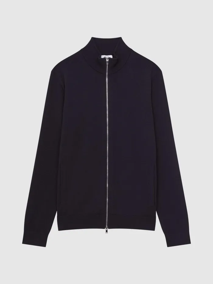 Reiss Knitwear Hampshire Merino Wool Zip Through Jumper Navy 8211 Men