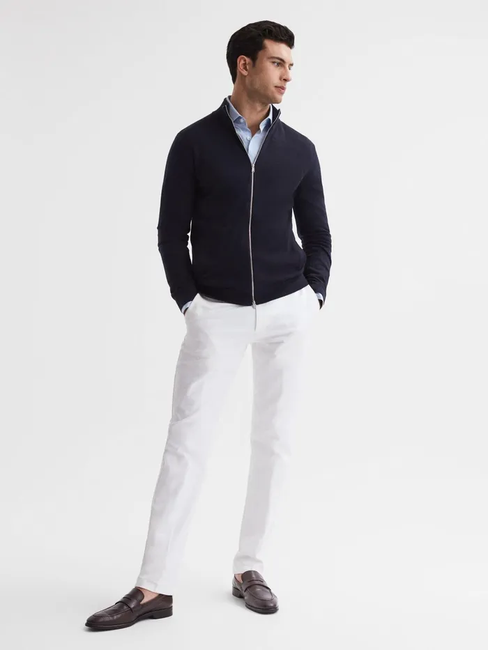 Reiss Knitwear Hampshire Merino Wool Zip Through Jumper Navy 8211 Men