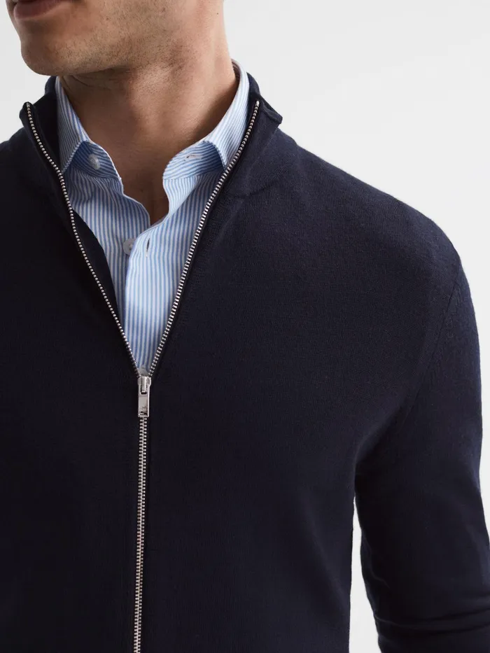 Reiss Knitwear Hampshire Merino Wool Zip Through Jumper Navy 8211 Men