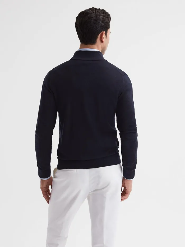 Reiss Knitwear Hampshire Merino Wool Zip Through Jumper Navy 8211 Men