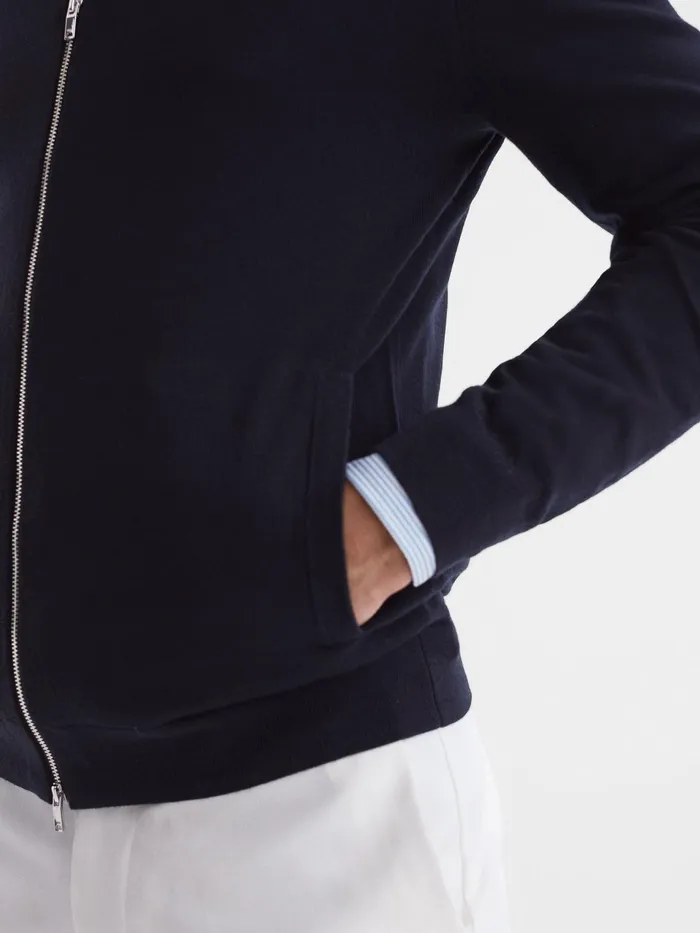 Reiss Knitwear Hampshire Merino Wool Zip Through Jumper Navy 8211 Men