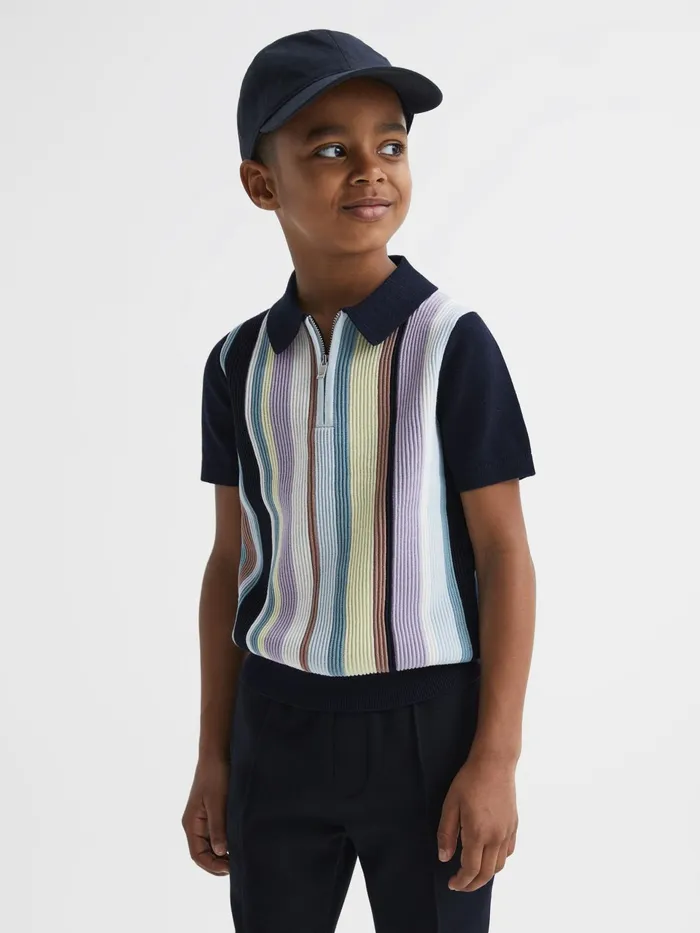 Reiss Knitwear Harris Striped Ribbed Half Zip Polo TShirt Multi 8211 Children Reiss Knitwear Harris Striped Ribbed Half Zip Polo TShirt Multi 8211 Children