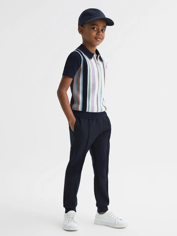 Reiss Knitwear Harris Striped Ribbed Half Zip Polo TShirt Multi 8211 Children