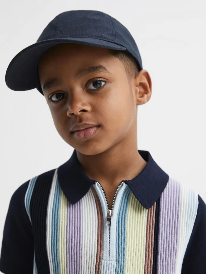 Reiss Knitwear Harris Striped Ribbed Half Zip Polo TShirt Multi 8211 Children