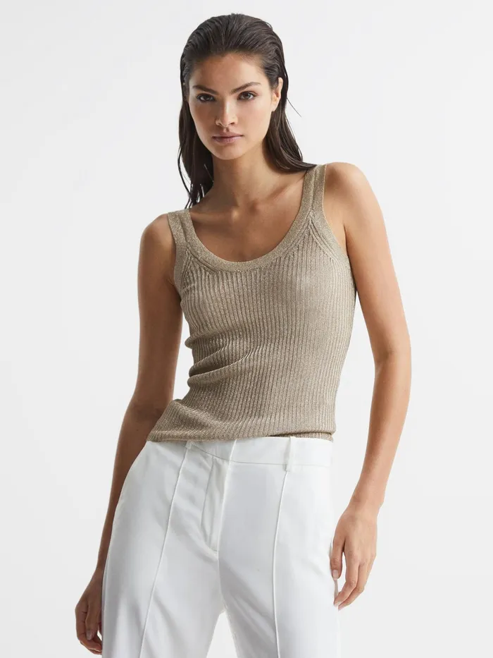 Reiss Knitwear Imogen Metallic Vest Top Gold 8211 Women