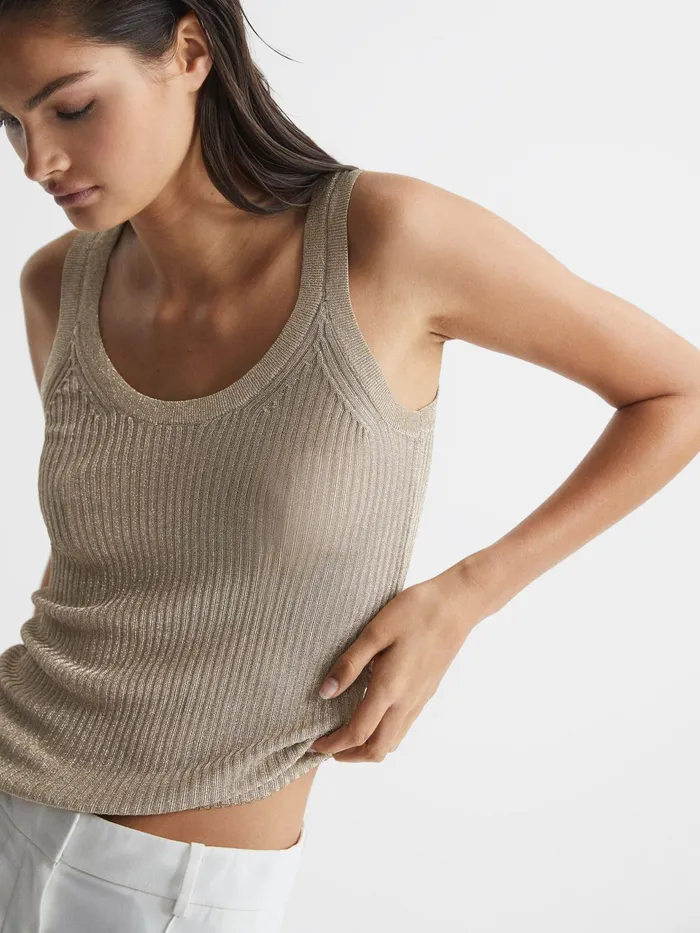 Reiss Knitwear Imogen Metallic Vest Top Gold 8211 Women