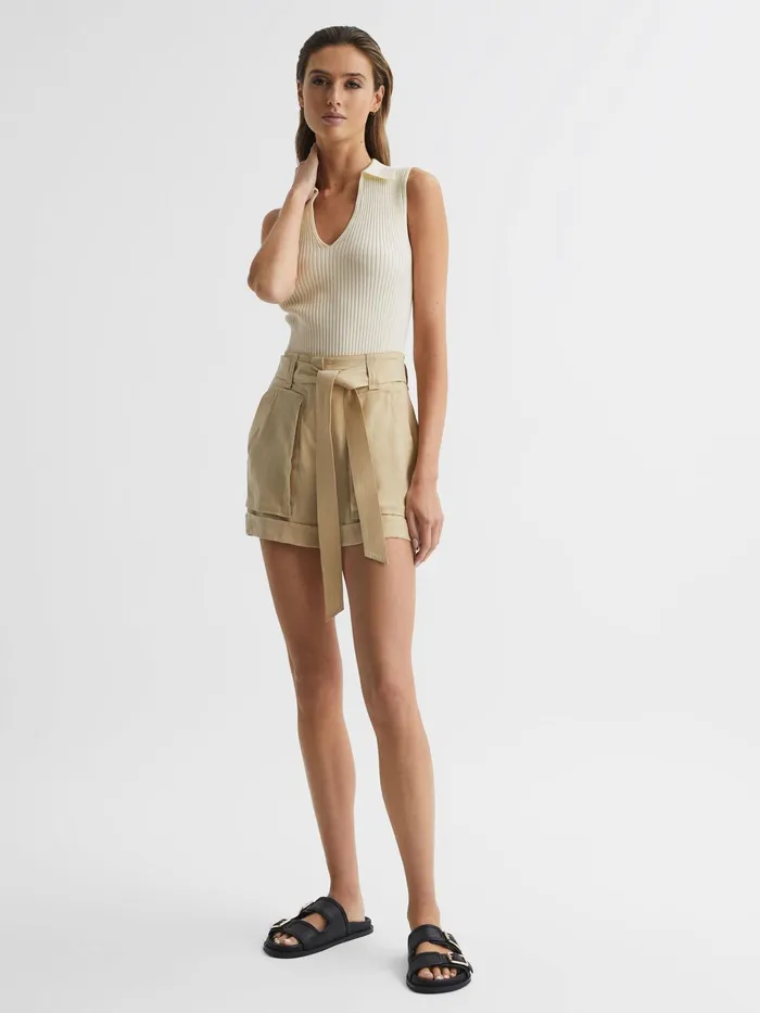 Reiss Knitwear Izzie VNeck Collared Sleeveless Top Cream 8211 Women
