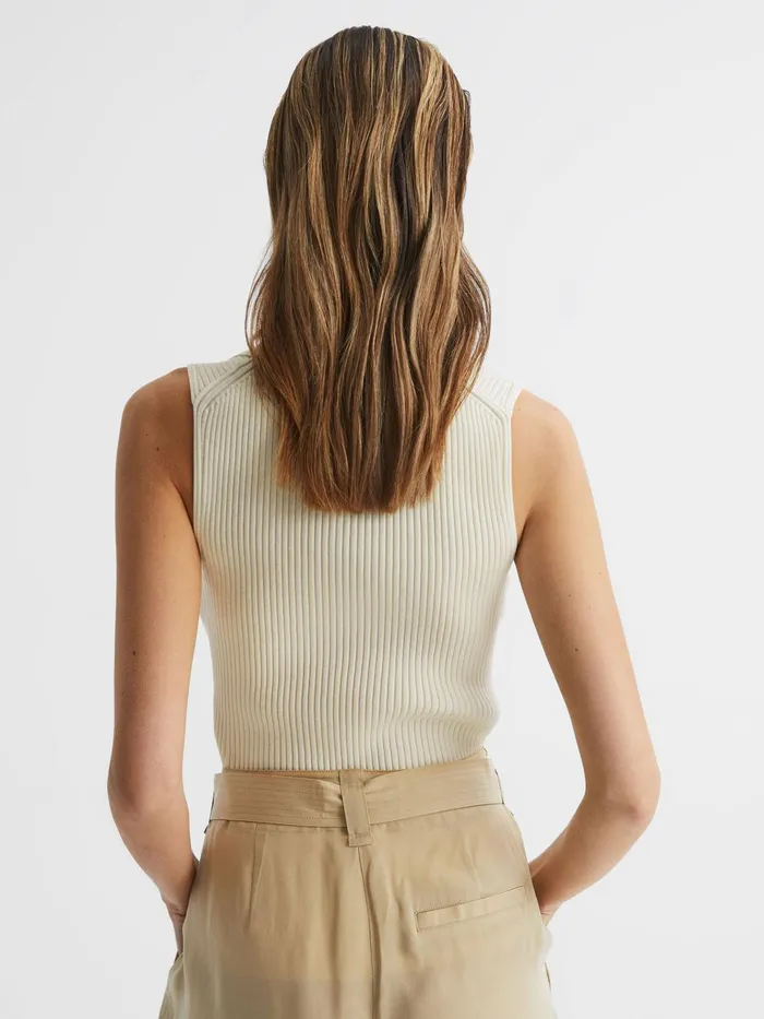 Reiss Knitwear Izzie VNeck Collared Sleeveless Top Cream 8211 Women
