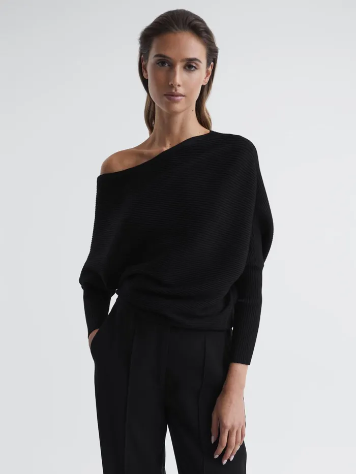 Reiss Knitwear Lorna Asymmetric Drape Knitted Top Black 8211 Women