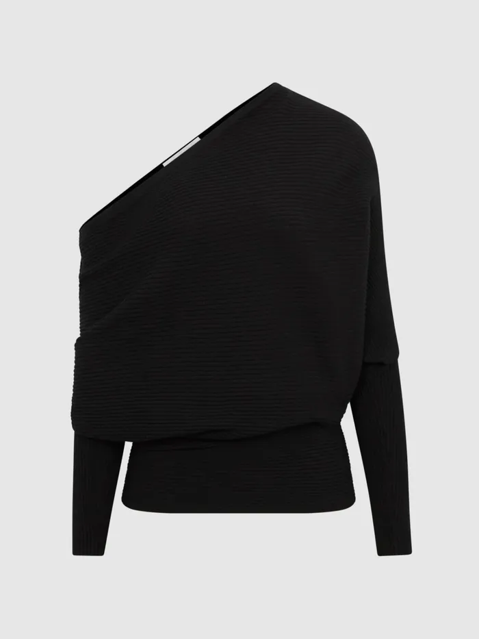 Reiss Knitwear Lorna Asymmetric Drape Knitted Top Black 8211 Women