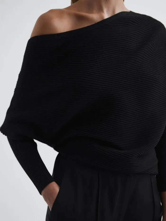 Reiss Knitwear Lorna Asymmetric Drape Knitted Top Black 8211 Women