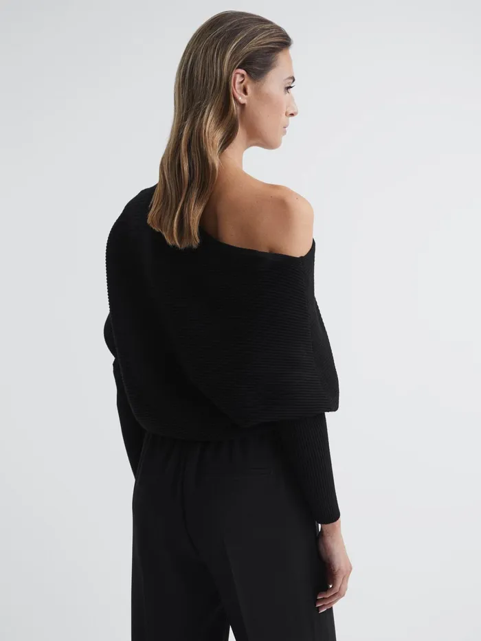 Reiss Knitwear Lorna Asymmetric Drape Knitted Top Black 8211 Women