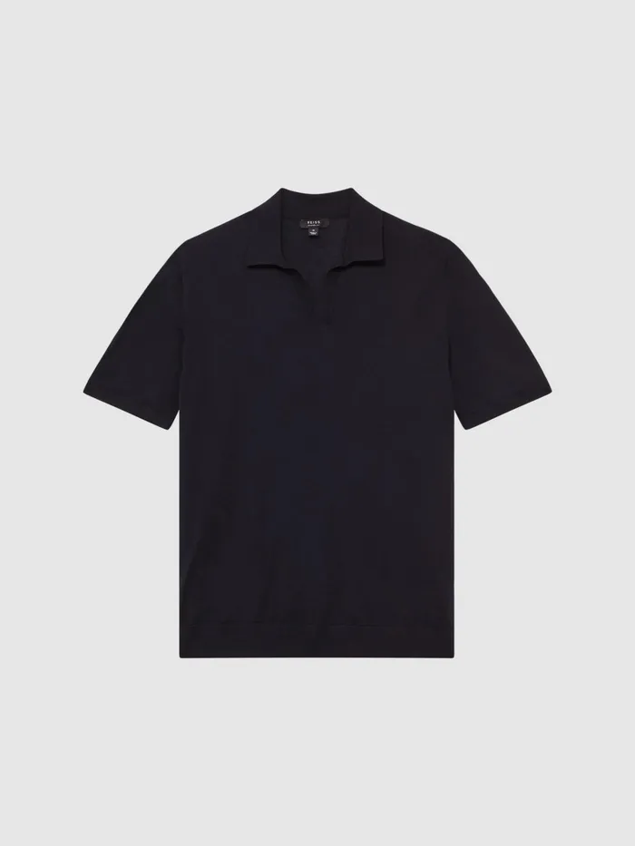 Reiss Knitwear Malbec Open Collar Silk Merino Polo Shirt Navy 8211 Men
