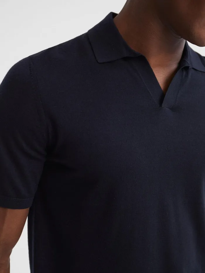 Reiss Knitwear Malbec Open Collar Silk Merino Polo Shirt Navy 8211 Men