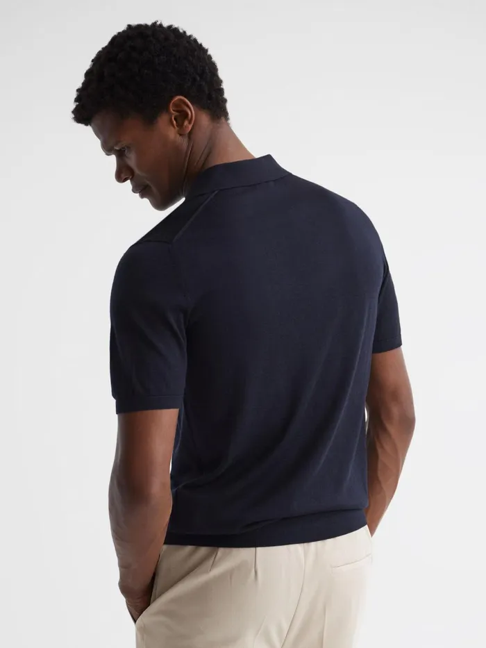 Reiss Knitwear Malbec Open Collar Silk Merino Polo Shirt Navy 8211 Men