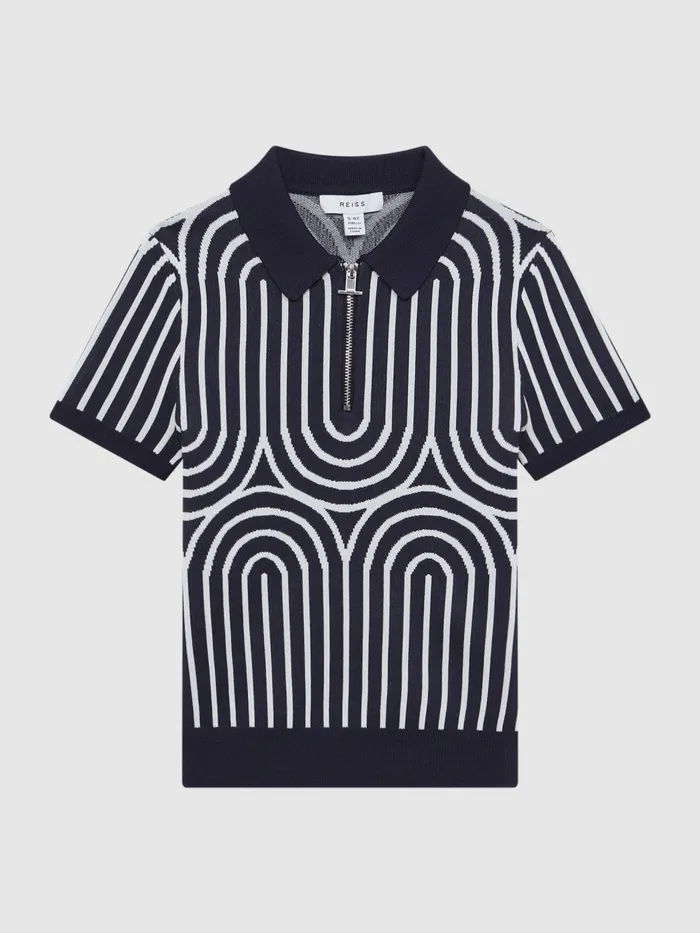 Reiss Knitwear Maycross HalfZip Striped Polo TShirt Navywhite 8211 Children