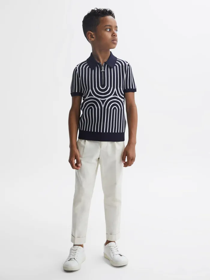 Reiss Knitwear Maycross HalfZip Striped Polo TShirt Navywhite 8211 Children