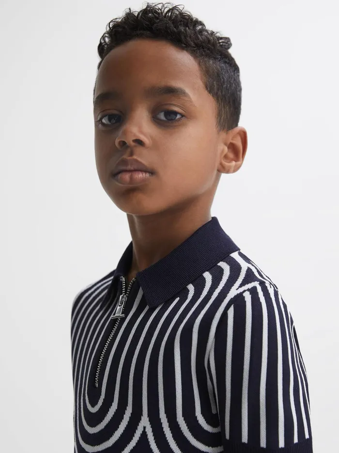 Reiss Knitwear Maycross HalfZip Striped Polo TShirt Navywhite 8211 Children