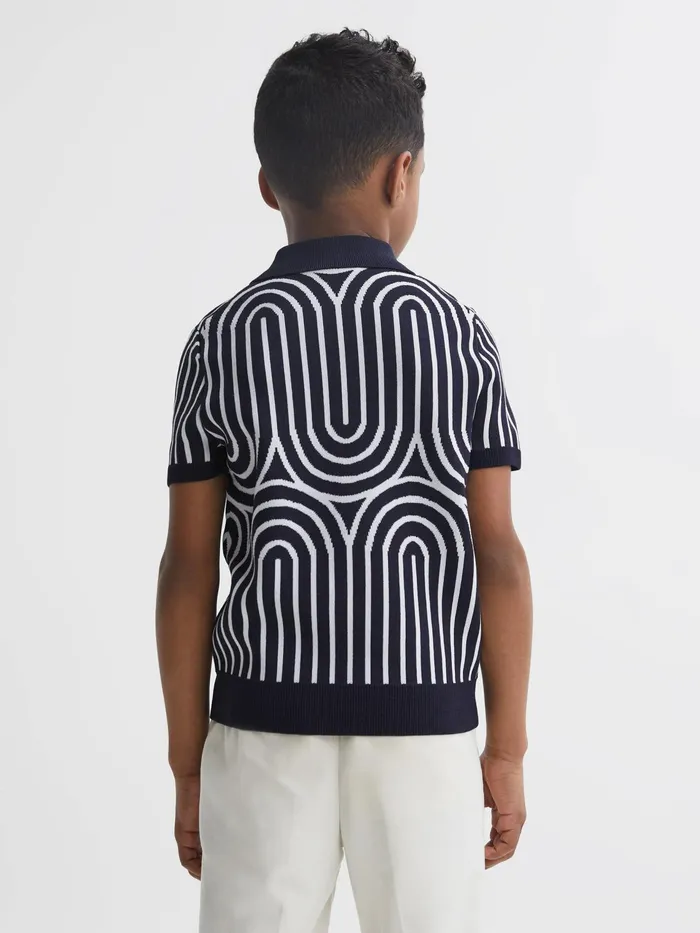 Reiss Knitwear Maycross HalfZip Striped Polo TShirt Navywhite 8211 Children