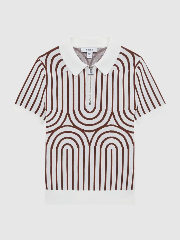 Reiss Knitwear Maycross HalfZip Striped Polo TShirt Whitebrown 8211 Children