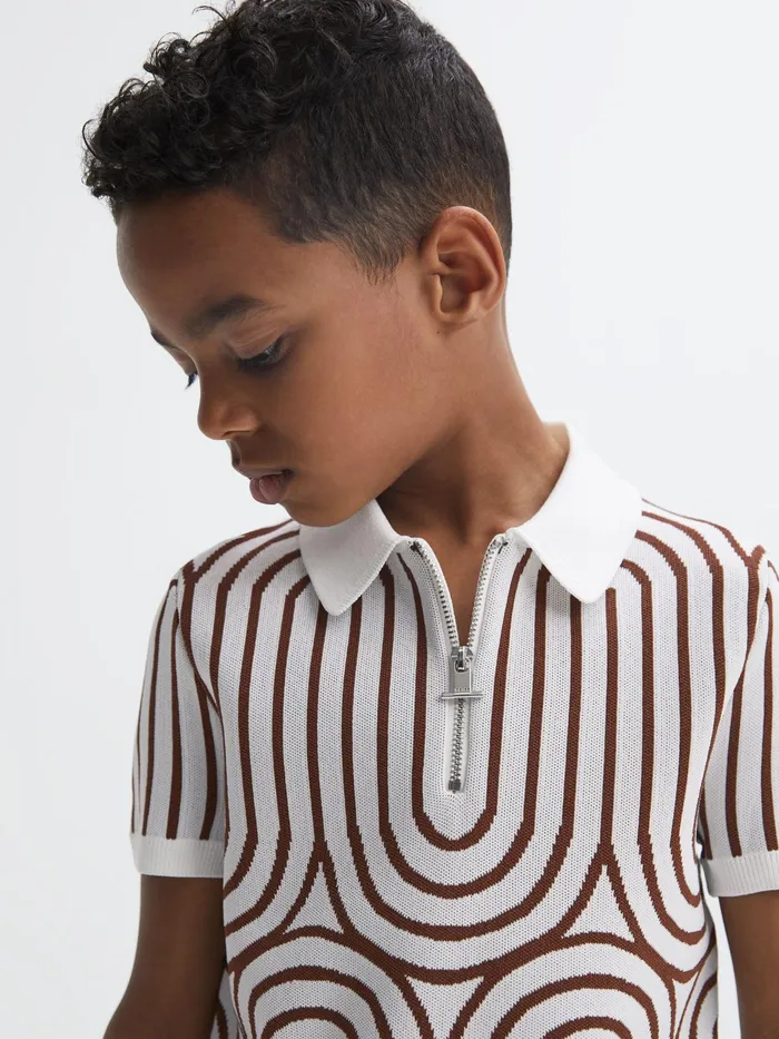 Reiss Knitwear Maycross HalfZip Striped Polo TShirt Whitebrown 8211 Children