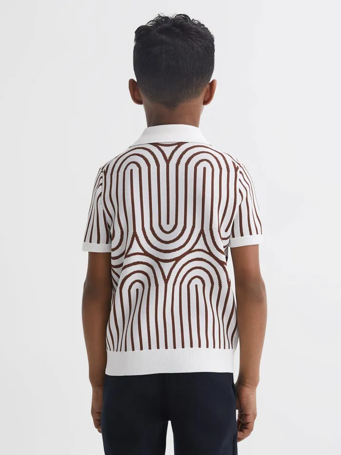 Reiss Knitwear Maycross HalfZip Striped Polo TShirt Whitebrown 8211 Children
