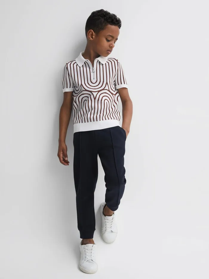 Reiss Knitwear Maycross HalfZip Striped Polo TShirt Whitebrown 8211 Children