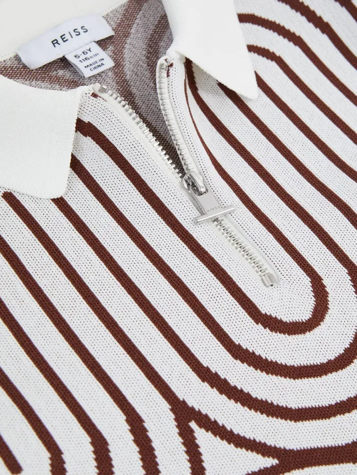 Reiss Knitwear Maycross HalfZip Striped Polo TShirt Whitebrown 8211 Children