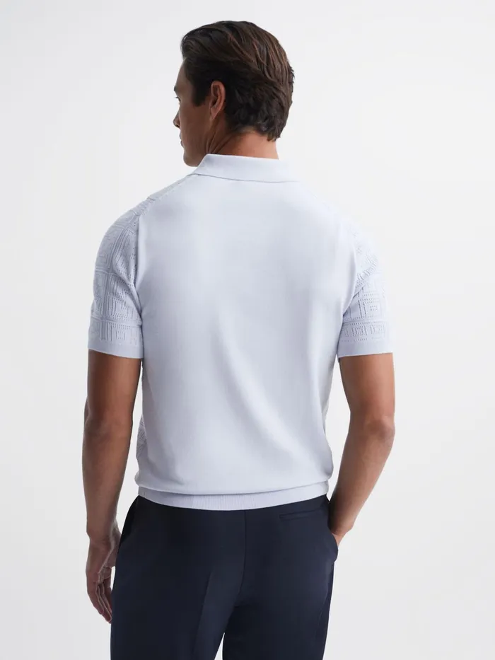 Reiss Knitwear Mosaic Half Zip Textured Polo Shirt Soft Blue 8211 Men