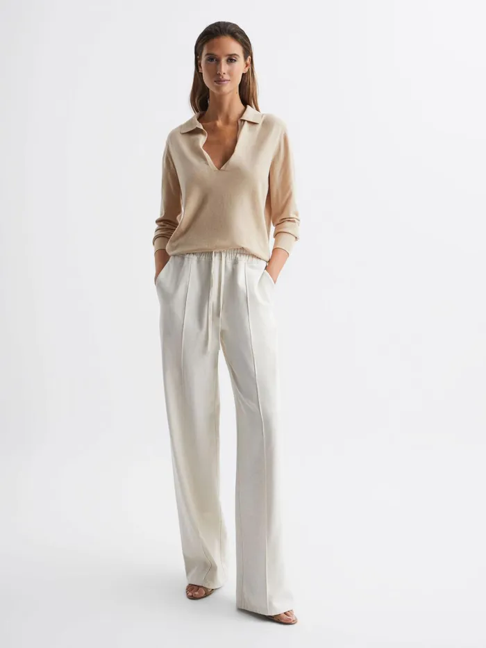 Reiss Knitwear Nellie Deep VCollared Knit Top Blue 8211 Women